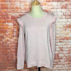 J Crew Light Pink Ruffled Long Sleeve Crewneck Sweater